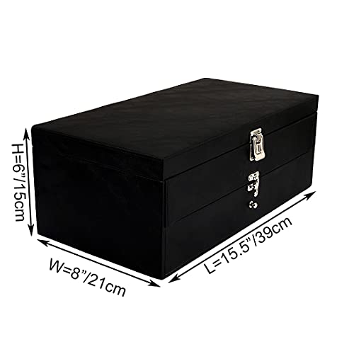 Image of Leather World 24 Slots Men Watch Box Drawer With Lock System Organizer Display Case Jewelery Storage Women - Black