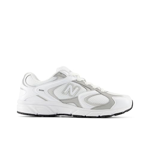 New Balance Tenis unisex para niños 408 V1 con cordones, Nb 103 Blanco/Plateado Metálico, 6 Big Kid