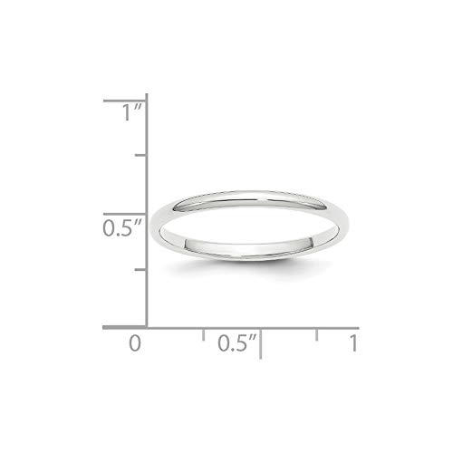Roy Rose Jewelry Platinum 2mm Wide Polished Half-Round Wedding Band Ring Sizes 4 to 124
