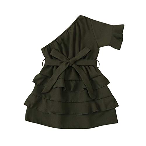 Wrrkayly Toddler Baby Kids Girl Summer Ruffles Dresses One Shoulder Flounce Tiered Dress Solid Color Sundress Party Princess Dress (Dark Green, 3 Years)
