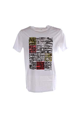 A|X Armani Exchange Men's Slim Fit Building View Print Crewneck Cottong Graphic Tee, White, M