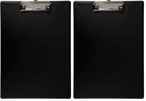 Idena 11373 - Portapapeles para DIN A4, formato vertical, portapapeles revestido de PVC negro, certificado FSC-Rec (Paquete de 2)