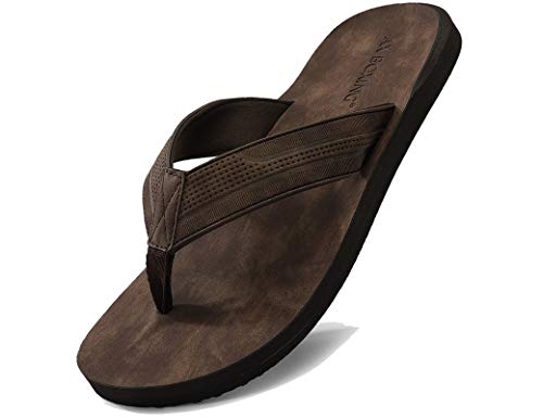 Image of AX BOXING Mens Flip Flops Leather Thong Sandals Casual Comfort Slides Slippers (C-Brown,Size 10)