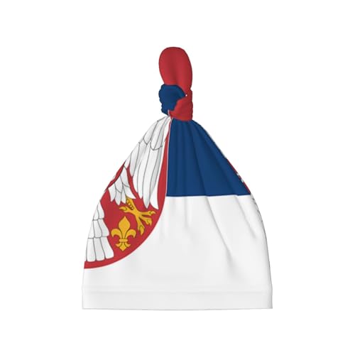 Newborn Baby Hat, Flag of Serbia Print Soft Top Knot Beanie Cap, Cute Baby Headwear for 0-6 Months Black