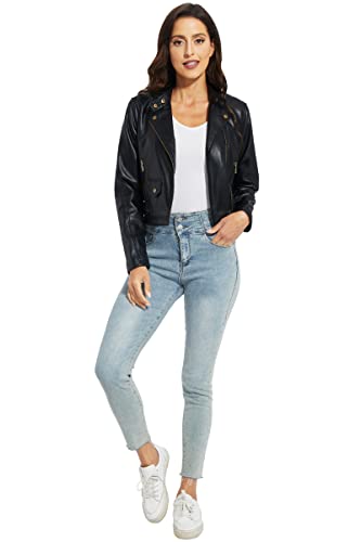 Fahsyee Women's Faux Leather Jackets, Zip Up Motorcycle Short PU Moto Biker Outwear Fitted Slim Coat2