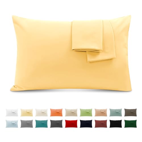 Funda Almohada 100% Algodón 40x70 cm 2 PCS, Juego de 2 Funda Almohada de Suave Puro Algodón, Sin Cremallera Cepillada con Cierre de sobre TórtolaAmarillo Claro