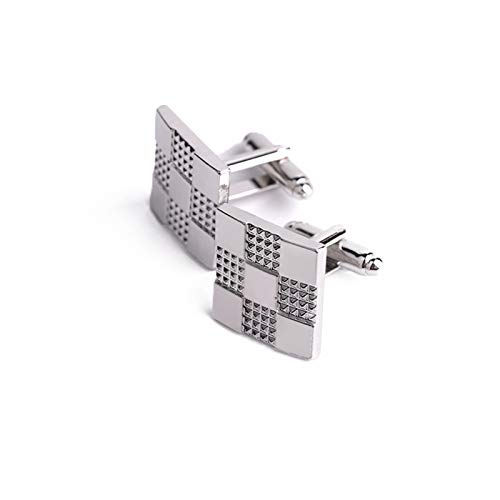 KnBoB Mancuernillas para Hombre Patrón de Rejilla Plateadas
