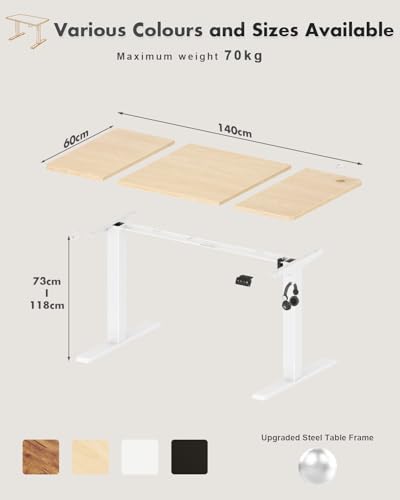 Devoko Electric Standing Desk 140x60 cm, Height Adjustable Desk Ergonomic Stand up Table with 2 Memory Preset, Beige
