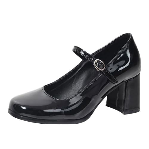 Talons hauts bout carré chaussures cuir verni femme à talon épais 7 cm
