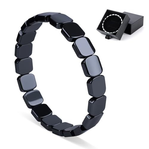 OuryTech Hämatit Armband, Hämatit Stein und Herren Armband, Natürliches Schwarzes Hämatit Perlenarmband Stretch, Maskuliner Schmuck & Geschenk für Herren