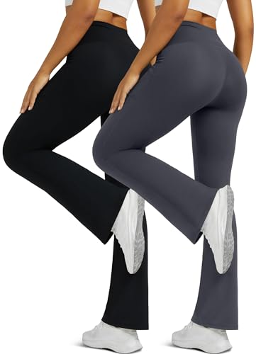 Image of Flare Leggings for Women with Pockets 2pack High Waisted Crossover Flare Leggings Bootcut Yoga Pants