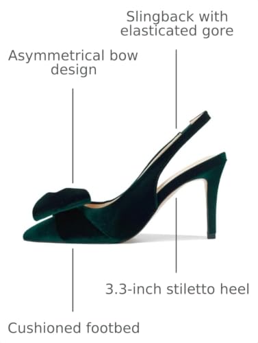 Image of Women's Slingback Heels with Bow Pointed Toe Pumps with Elasticated Strap 3.3 inch High Heels for Evening Dress Shoes
