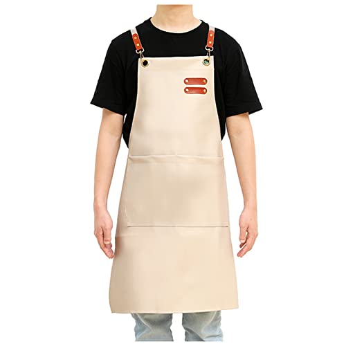 Tablier cuisine PU cuir beige DUnLap avec poche et courroie réglable