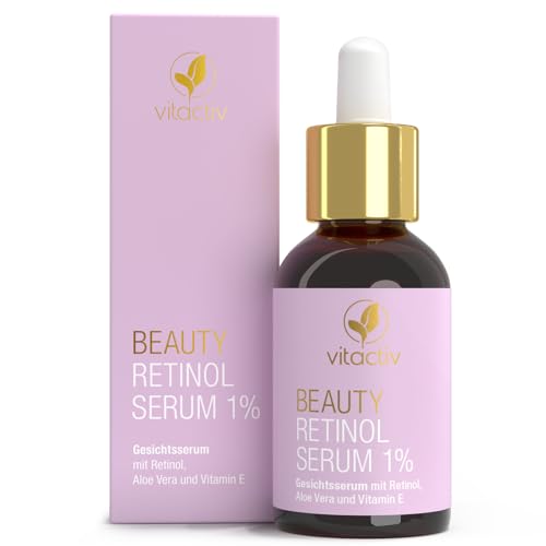 Vitactiv Beauty Serum retinol 1% alta dosis – 30 ml – Serum facial antienvejecimiento – retinol renovador de la piel, cuidado de la piel y acné, hialurón, aloe vera, vitamina E, magia, jojoba, etc.