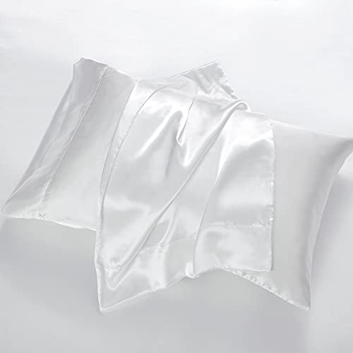 Image of Sweet Home Collection Satin 4-Piece Sheet Set - Silky Soft & Royal Luxury Fashion Sheet Set - Bed Sheets for Delicate Hair and Skin - Queen, White