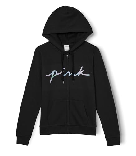 Victoria's Secret Women's PINK Logo Full Zip-up Sweatshirt, Pure Black Blur Script, XS - image 4