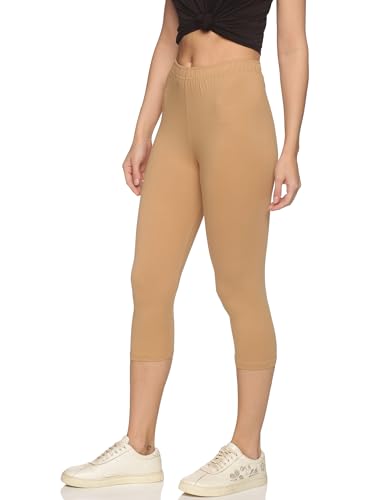 Image of OUTFLITS Women's Knee-Length Cotton Spandex Essential Capri Stretchy Leggings |Small - 2XL Adult |Yoga Leggings, Workout, Gym, Running 3 /4th Leggings for Women(OFLLC)