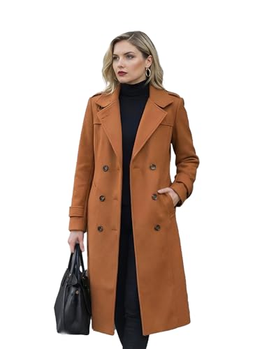 Image of CHKOKKO Women Classic Long Winter Coat Double Breasted | Knee Length Design with a Sophisticated Spread Collar and Convenient Front Pockets for All Occasions
