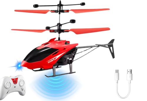 Image of Remote Control Helicopter Toy for Kids Gravity Sensing with, Rechargeable Battery, LED Lights Indoor Toy for Ages 6+ Birthday Gift Chirstmas Gift, (Pack of 1) (RED)
