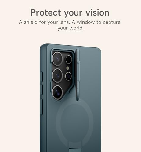 Image of SURITCH for Samsung Galaxy S24 Ultra Phone Case, Magnetic Shockproof Bumper Case Slim Protective Cover with Camera Cover & Adjustable Metal Kickstand for Galaxy S24 Ultra (2024)-Lake Green