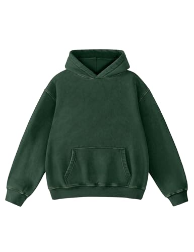 Hatant Oversized Mens Hoodie Sweatshirts for Men Couples Heavyweight Hoodies Pullover Vintage Mens Acid Wash Sweaters Sweatshirt for College Gym, Dark Green, S