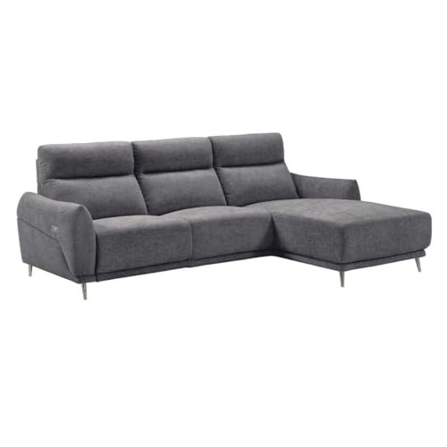 AltoBuy Canapé 3 Places Relax électrique avec méridienne Droite Tissu Polyester chiné Bleu-Gris - Santiago