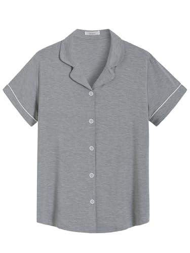 Latuza Women's Bamboo Viscose Pajama Tops Soft Comfy Short Sleeve Sleep Shirt M Light Gray