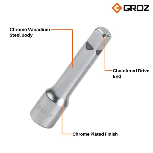 Image of GROZ Extension Bar with Chrome Plated Finish| Ideal for use with a Socket to Reach into Deep and Confined Spaces| Chrome Vanadium Steel Body| Durable| Drive Size: 3 /4 inch| Length: 8 inch| DRXB /3-4 /8 /MT