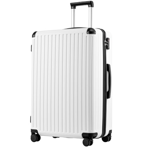 COOLIFE 28 Inch Large Suitcase – Hardshell Trolley Lightweight ABS+PC Luggage with 360° Silent Wheels & TSA Lock, Telescopic Handle for Business Trip,Long Haul Travel & Family Holidays,White