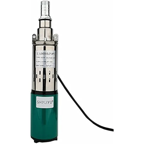 SHYLIYU Solar Submersible Well Pump DC 24V 260W Deep Well Pump 3"Tube Stainless Steel Screw pump 2300L/H 1" Outlet High Lift 53M Irrigation Pump Agricultural Garden Home Cover