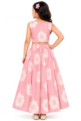Image of Girls Floral Printed Crop Top and Lehenga Skirt Set