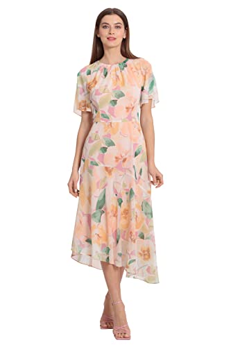 Image of Maggy London Women's Maggy London Women's Dresses Short Flutter Sleeve Fit and Flare Dress with Asymmetric Hem Tier