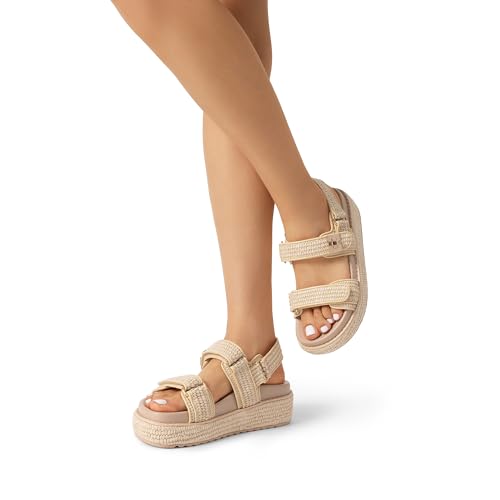 DREAM PAIRS Women's Low Wedge Sandals Comfortable Arch Support Platform Open toe Casual Dressy Flat Summer Sandals with Adjustable Straps 6