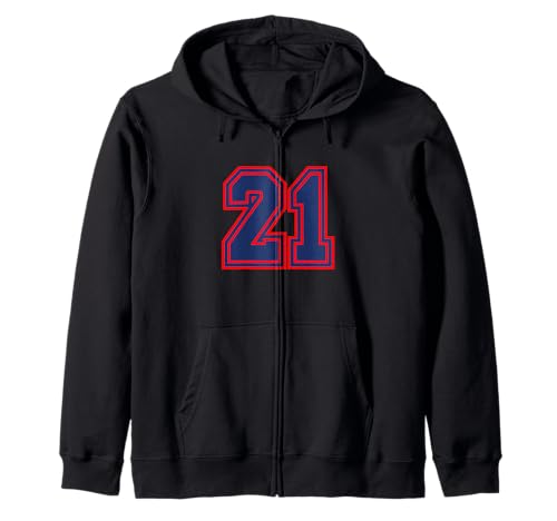 Número 21 Deporte Azul Rojo Número universitario Sudadera con Capucha