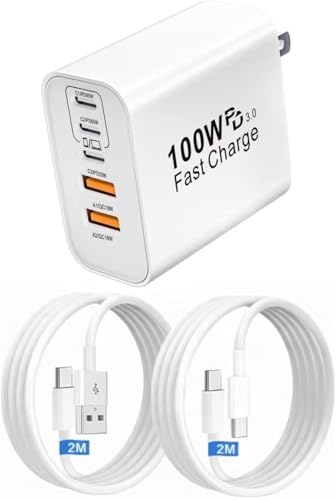 タイプc 充電器 ノートPC ノートパソコン用充電器 USB Type-C 合計 PD100W 急速充電器ラップトップ GaNIII技術対応 USB-A & Type-C コンセント式電源アダプター 搭載 MacBook//Surface/iPad/PC/iPhone 17air/pro max/SE Android/タブレット/ノートパソコン用 (a白2m2m, 100w)