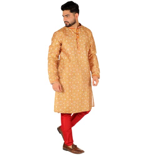 Men Kurta Set Indian Wedding Dress Silk Floral3