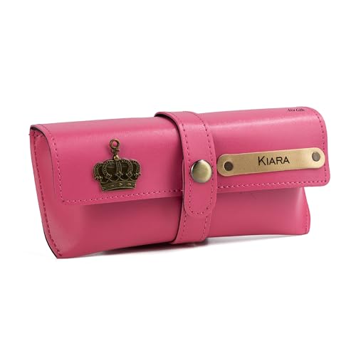 Image of AICA Personalised Name & Charm Leather Sunglass Case Cover for Men & Women | Hard Case Eyewear Cover