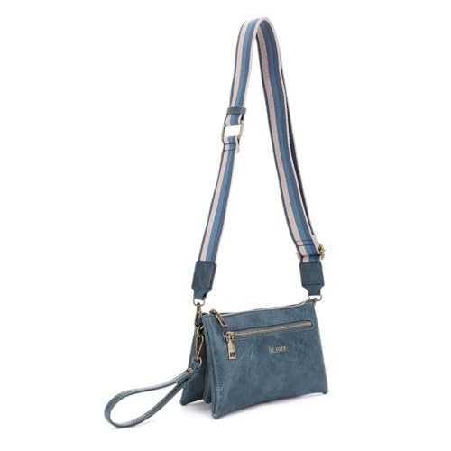 Liz Soto Chloe Bolsa transversal pequena para mulheres – Bolsa transversal conversível, bolsa de pulso carteira clutch com alça de tecido, Azul, 9' x 6' x 2'