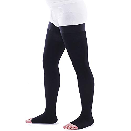 QUADA Compression Stockings for Men and Women, Thigh High Length, Points, Open Toe (Black, XXL)-image-6