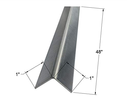 Brushed 304 Stainless Steel Corner Guard, Protective Angle, 48'' Long (1 x 1, 16GA, No Hug Edges), Silver, CG304-1648-100100-NH