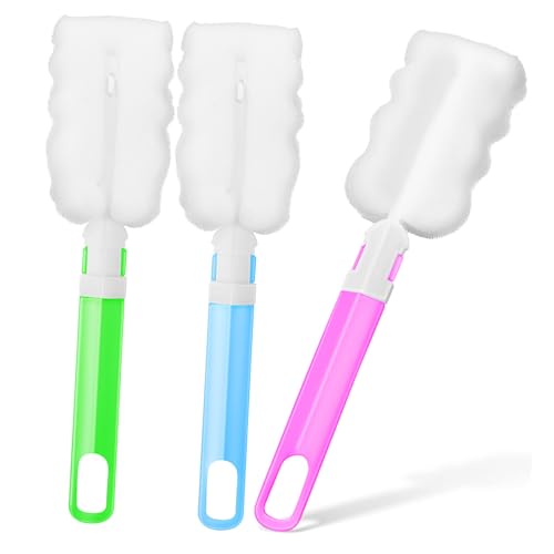 STOBAZA Long Reach Bottle Brush 3 Piece Set Cup Cleaning Brush Soft Sponge Detachable Heads Easy to Clean Hanging Storage Versatile for Kitchen Glassware