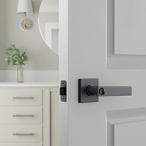 Image of Amazon Basics Bedroom /Bathroom Contemporary Stamford Door Levers, 65mm Dia x 107mm L, Interior Privacy, Matte Black, (Pack of 12)