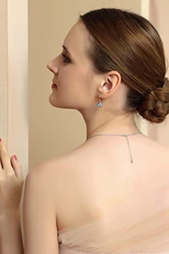 Sterling Silver Blue Topaz 7Mm Trillion Bezel-Set Dainty Dangle Leverback Earrings For Women, Teen Girls #TOP2