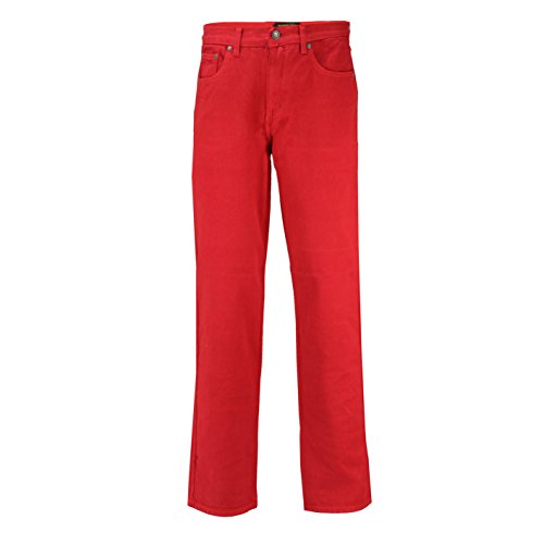 Mens Georgio Peviani Comfort Fit Jeans Vintage 5 Pocket Regular Denim Trousers 5 Colours [ Red Waist 36 Inside Leg 31 R]
