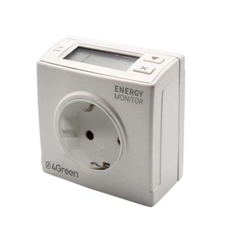 VEMER 4GREEN VE798700 ENERGY MONITOR - Contador de Energía Eléctrica con Enchufe, Medidor de Consumo Eléctrico con Enchufe Tipo Schuko, Ideal para Monitorizar el Consumo de Electrodomésticos, Blanco