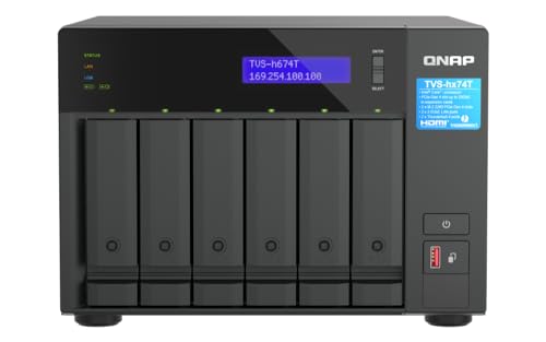 Image of QNAP TVS-h674T-i5-32G-US 6 Bay High-Speed Desktop NAS with Intel 12th Gen Core i5 6-core CPU, 32GB DDR4 Memory, Thunderbolt 4 and 2.5GbE connectivity (Diskless)
