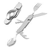 Cubertería plegable 6 en 1 de acero inoxidable, cubertería de camping como tenedor y cuchara, juego de cubiertos portátil, ideal para senderismo, picnic y más, cubiertos sin plástico