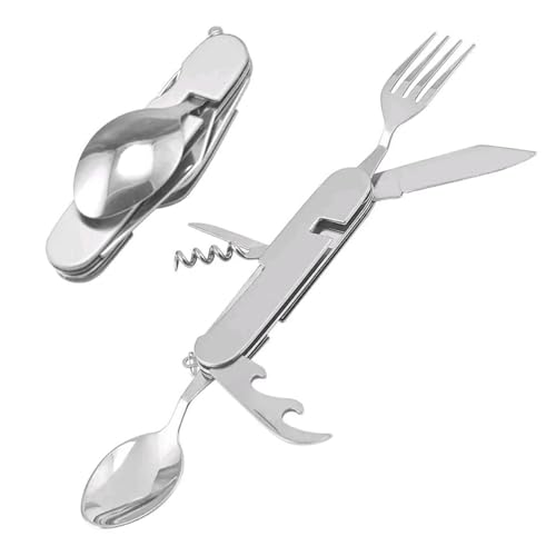 Edelstahl Besteck 6 in 1 Klappbesteck Campingbesteck als Gabel Löffel Set Outdoor, Tragbares Besteckset, ideal zum Wandern, Picknick & mehr,...