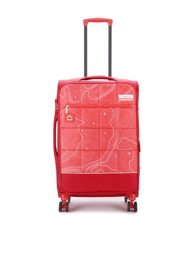 Image of Topo Celeb Medium Check-in Luggage - Sustainable Soft Polyester Travel Trolley Bag, 8-Wheel Spinner Suitcase with Shock Absorbing Lugs - Medium (Red)