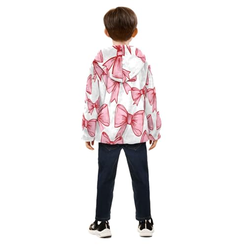 Pink Bows on White Toddler Fleece Jacket Girl Boys Hooded Fleece Jacket Coat Warm Outwear Zip-up 3-10T4